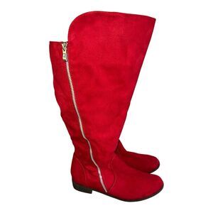 JOURNEE COLLECTION KERIN knee high boots Womens 7 Wide Calf Zip Red Vegan Suede